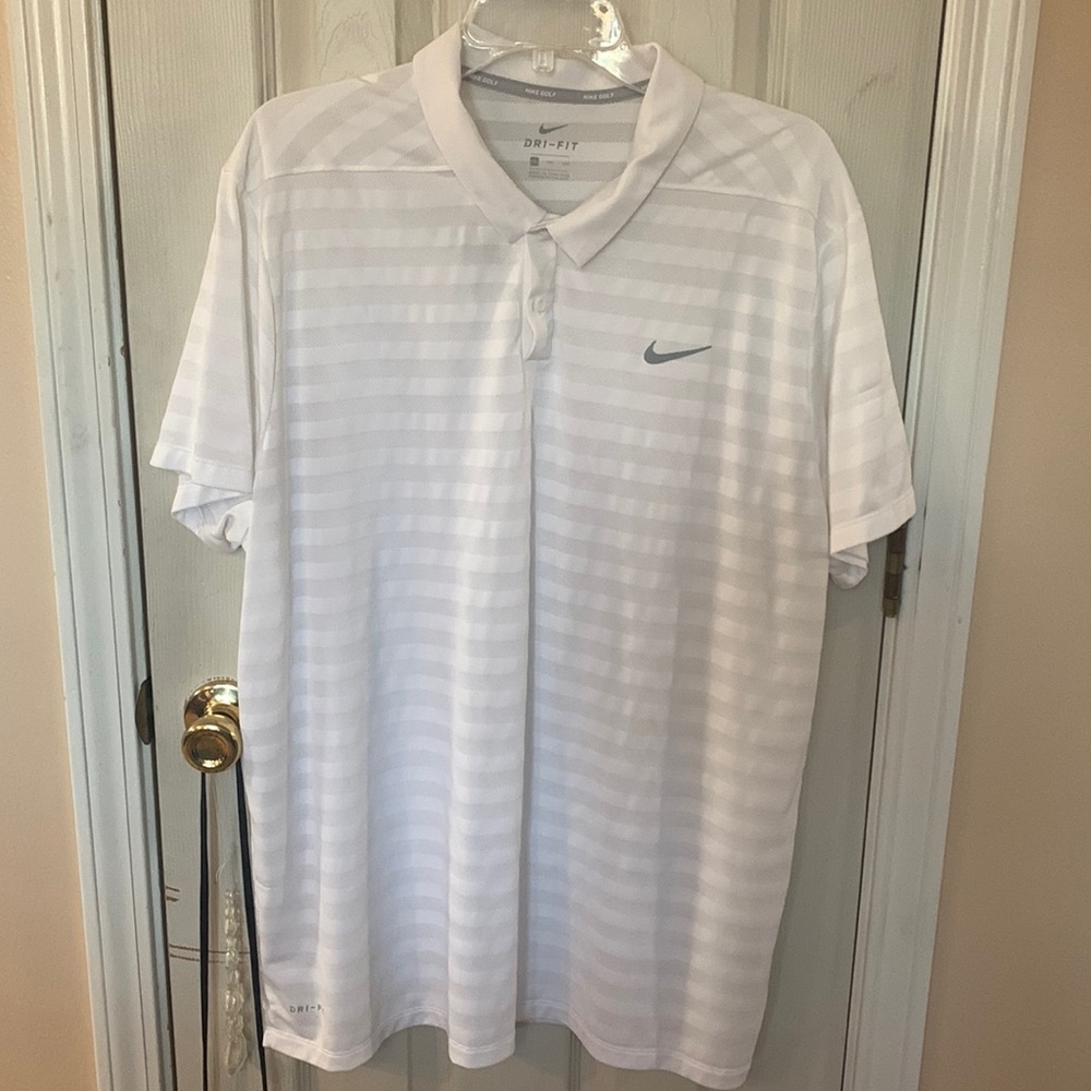 White striped Nike golf polo.